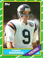 Front of Tommy Kramer 1986 Topps card showing player image and card design