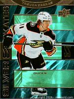 Front of Trevor Zegras Silver Skates Gold card