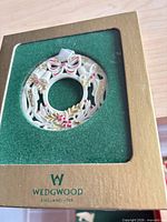 Front view of Wedgwood ornament in presentation box