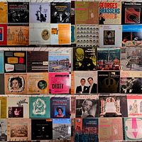 Mosaic view of numerous album jackets showing variety of composers and labels