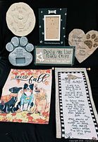 All seven dog-themed items arranged together