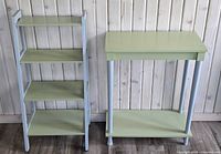 Front view of the 4-tier shelf and side table showing color, design and tier count
