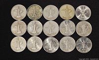 15 UAE 1 dirham coins reverse side with Dallah coffee pot