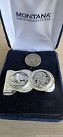 Money clip, loose Buffalo nickel, and Montana Silversmiths box interior