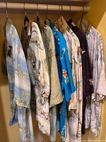 Group of Hawaiian shirts hanging on rod