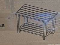 Retail carton showing line drawing of slatted wooden side table