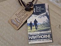 Leather Brazos Walking Sticks fob and Hawthorne hang tag