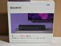 Front of boxed Sony Blu-ray player