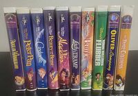Spines of ten Disney VHS tapes