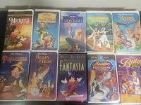 Front covers of all ten Disney VHS tapes