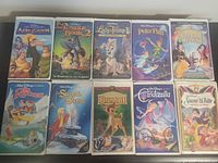 Front covers of all ten Disney VHS tapes displayed
