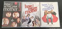 Front view of three DVD box sets for seasons 1-3 of How I Met Your Mother