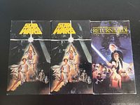 Front covers showing two Star Wars Episode IV tapes and one Return of the Jedi tape