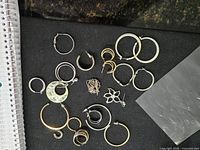 Entire assortment of earrings laid out on black surface