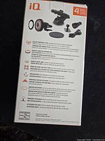 Back of box listing features and contents including four mounting options