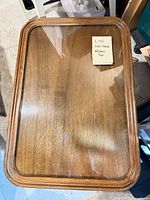 Top view of entire side table showing glass inset and wood frame