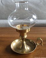 assembled brass chamberstick with etched glass chimney