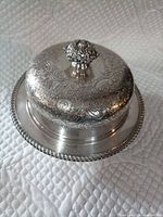 overall view of dome on tray showing engraving and gadrooned rim