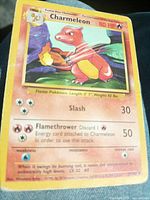 Front of Charmeleon card showing artwork, stats, heavy wear