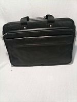 Front view of black leather Targus laptop briefcase