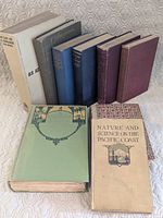 Group shot of all nine hardcover books standing and lying to show covers and spines