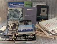 Group shot of all 19 architecture books, covers partly visible