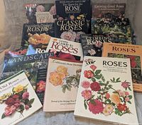 Group shot of assorted rose books showing covers