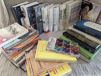 Full view of all books arranged on surface