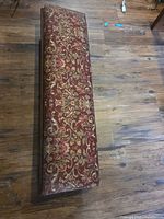 Top view of upholstered bench showing full surface and pattern