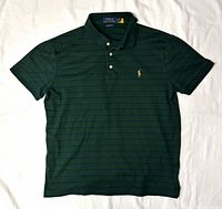 Full view of Polo Ralph Lauren green striped polo shirt