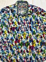 Full view of front of shirt showing overall pattern and button front