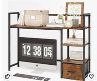 Front view of desk staged with accessories
