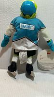 Back of Kermit plush showing nameplate and helmet