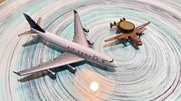 Air Canada jet and US Navy E-2 Hawkeye diecast planes top view