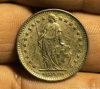 Obverse with standing Helvetia, stars border