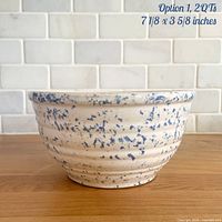 Side view of blue splatter beehive bowl