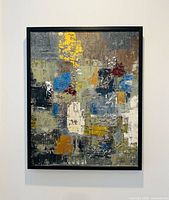 Full view of framed abstract painting on wall