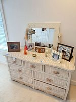 Full view of dresser top with mirror and excluded items