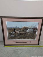 Overall view of framed print showing pheasant scene, mats and frame