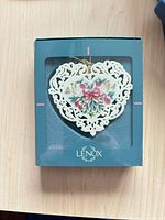Front of Lenox heart ornament in box