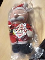 Front view of sealed plush Santa in bag