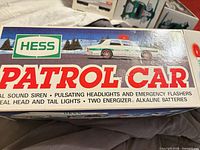 Front of Hess Patrol Car retail box showing product image and features text