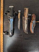 Group shot of all four knives lined beside ruler