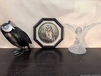 Front view of all three owl items on tabletop
