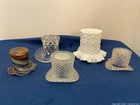 Five Fenton glass top hats front view