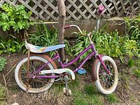 Left side view of entire Norco Rainbow Brite bike showing frame, seat, tires and rust