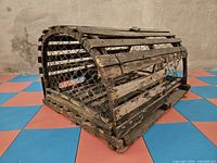 Three-quarter view showing overall structure of lobster trap