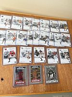 Full layout of all approx. 25 sleeved & toploaded 2024 Prestige rookie cards