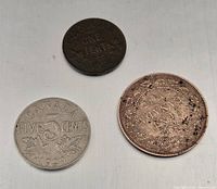 Obverse sides of three Canadian coins dating 1917, 1929, 1931