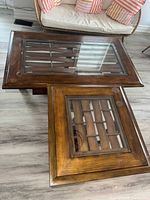 Top view showing dual glass panels and wooden slat design